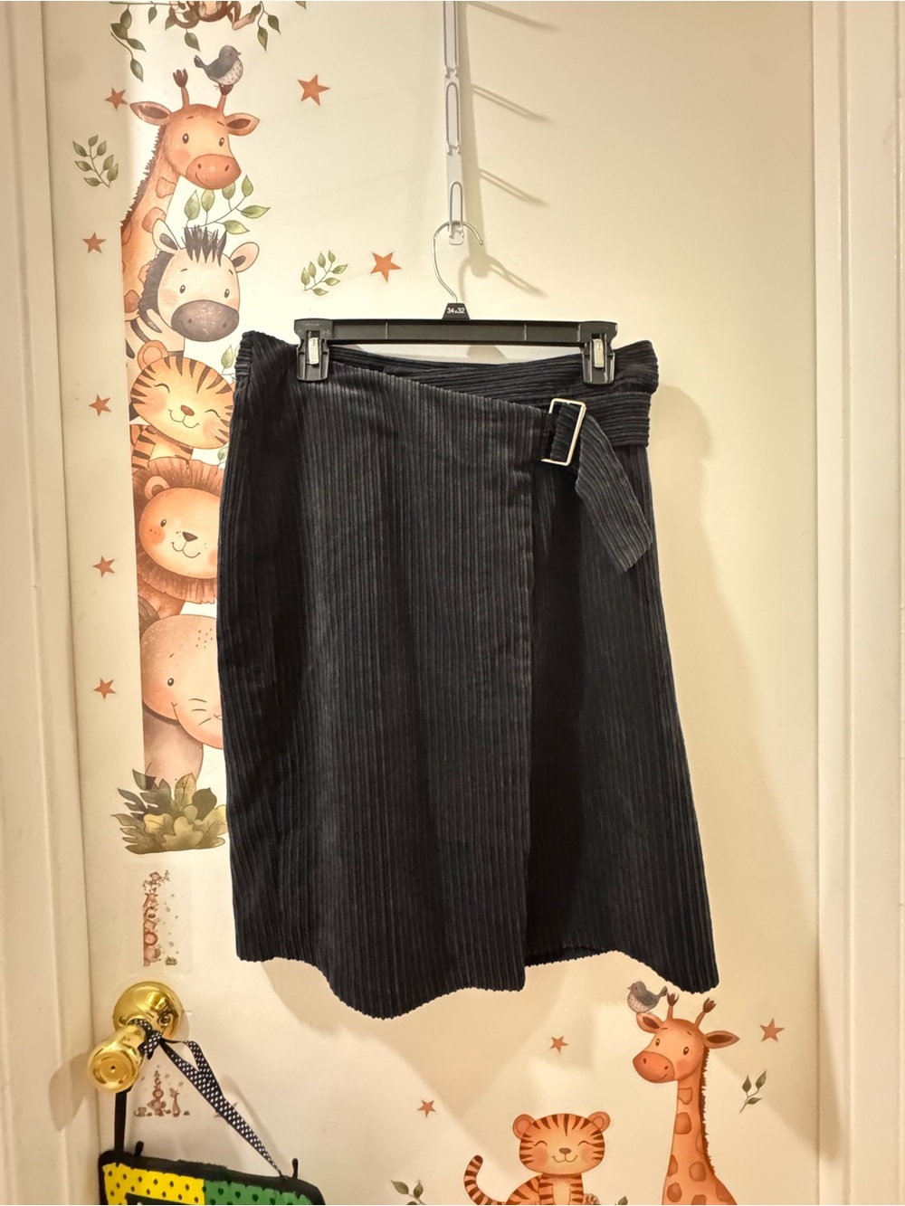 Bershka Black Corduroy A-Line Wrap Skirt with Buckle